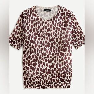 J. Crew Silk-Blend Giraffe Print Short Sleeve Sweater sz S Animal Cheetah Luxe
